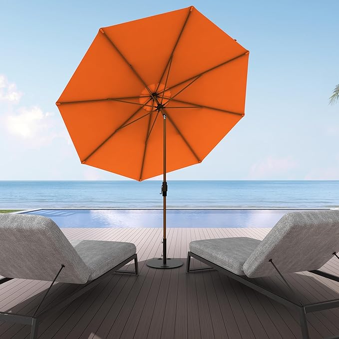 Midtown Umbrellas Sunbrella Umbrella Large Patio Umbrella 2-10 Feet in Canvas Tuscan Fabric, Auto-Tilt Aluminum Frame Backyard Umbrella, Deck Umbrella, Garden Umbrella & Porch Umbrella - Wooden Pole