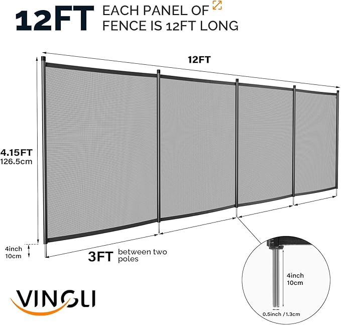 VINGLI Swimming Pool Fence 4Ft x 108Ft, Ground Safety Fencing, Black