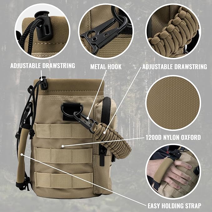 NATURE PIONEOR Tactical Water Bottle with Carrying Molle Sleeve, Stainless Steel 18/8 Food Grade Half Gallon Jug