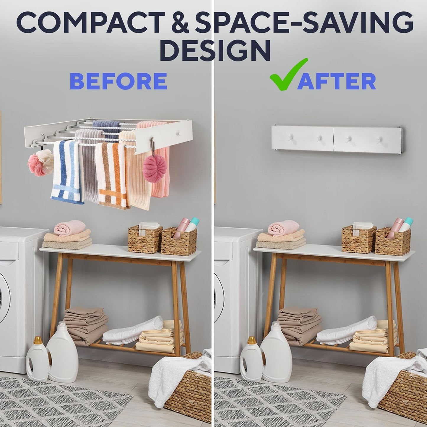 Foldable Wall Mounted Drying Rack 28 inch - Easy to Install Hanging Rack for Laundry Room - Space Saving Design with 55-lb Capacity - Perfect Drying Racks for Clothes Towels & More