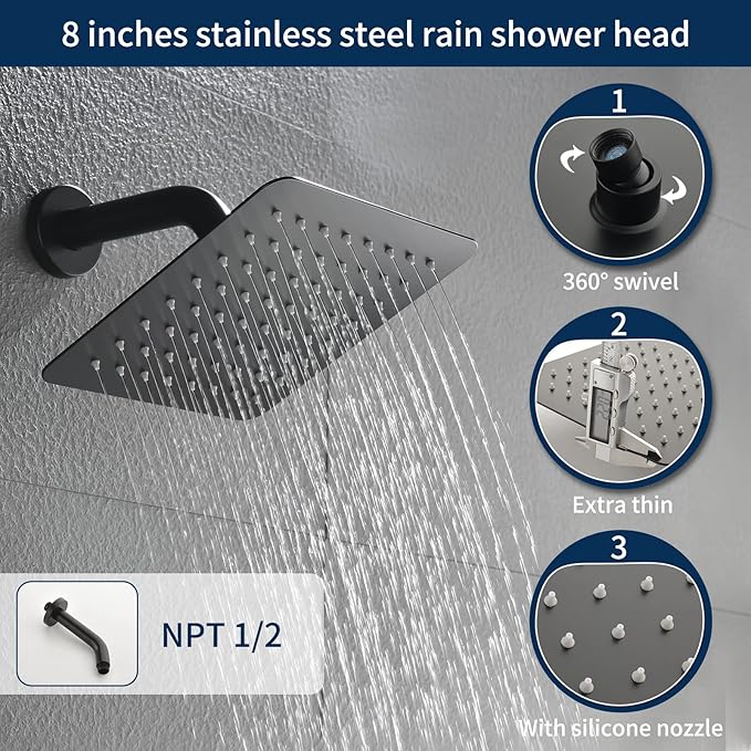 Tub and Shower Faucet Set Matte Black Shower System Trim Kit with Rough in Valve Shower Tub Kit Combo Wall Mount 33019B