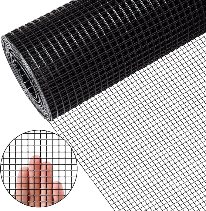 36" x 50' 1/4inch Hardware Cloth, Black Vinyl Coated Chicken Wire Fence Galvanized Welded Mesh Roll for Home Garden Rabbit Cage
