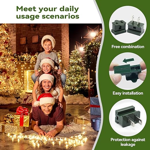 SPT-2 Vampire Plug Green Set Extension Cord End Replacement Plug Connector for Indoor Outdoor Christmas Light Strings and Small Household Appliances, UL Listed DIY Project 30 Pack