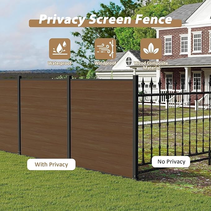 6x6 FT Wood Composite Privacy Fence Panel,Outdoor AC Unit Cover, Pool Equipment Screen, Trash Can Barrier | Weatherproof, Easy Installation, Durable Composite Fencing (Brown with 2 Post)