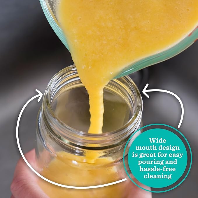 All About Juicing Clear Glass Water Bottles Set - 6 Pack Wide Mouth with Lids for Juice, Smoothies, Beverage Storage - 16 oz, Durable, Reusable, Dishwasher Safe, Leak Proof (Grey Caps)