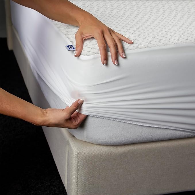 Sealy Spot and Stain Protection Fitted Mattress Protector- Twin Size Soft Polyester Waterproof Mattress Cover