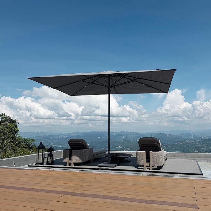 PURPLE LEAF 6 X 10 FT Semi-Auto Outdoor Patio Umbrella Market Table Sun Umbrellas with 6 Aluminum Sturdy Ribs for Backyard Deck Garden Pool (Silver Pole Gray Canopy)