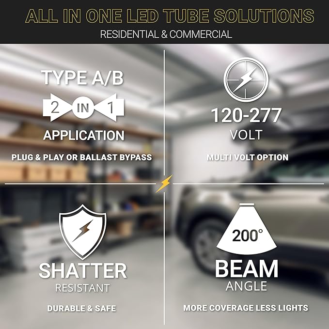 NUWATT 30 Pack 4 FT LED T8 Tube Light, T10 T12 Hybrid Type A+B, 4000K Cool White, 18W, High Brightness 2,200 Lumens, Plug & Play OR Ballast Bypass Fluorescent Tube Replacement, Single or Double Ended