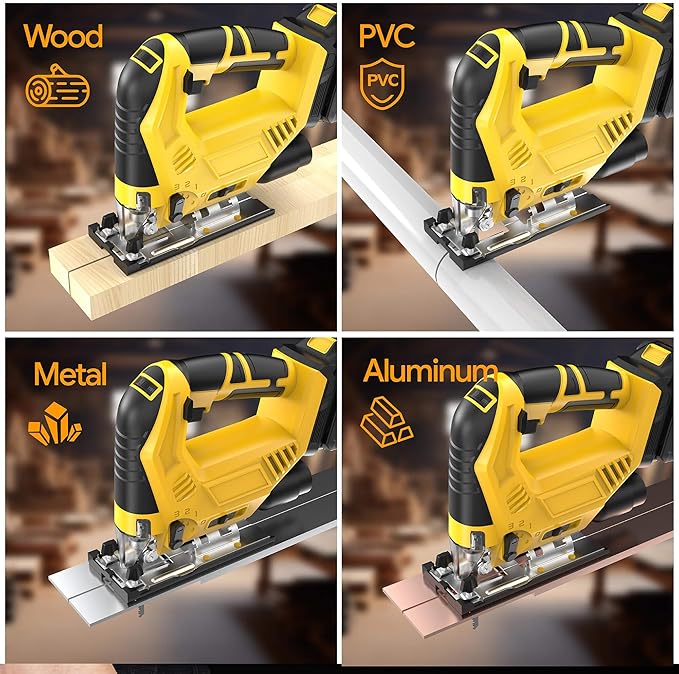 Cordless Jigsaw Compatible with Dewalt 20V Max Battery (No Battery), Brushless Motor, 7 Variable Speed, 45° Beveled Cuts, 3 Orbital Action Settings, Ideal for Wood, PVC, Metal Cutting