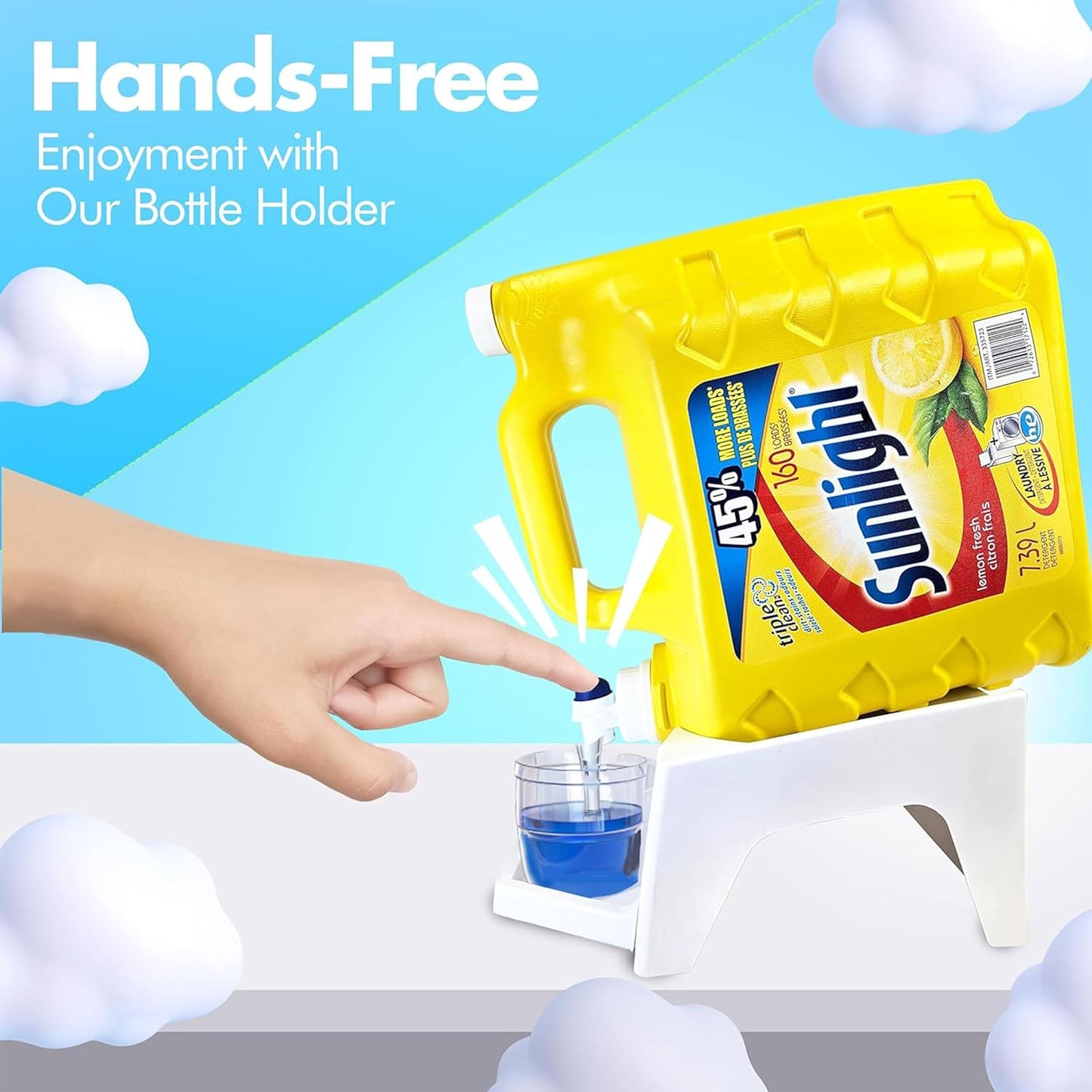 TidyFriend 3 Pack Laundry Detergent Dispenser with Tray & Strap, Laundry Soap Dispenser with Non-Slip Rubber Feet for Washing Room Organization, Easy Pour (White)