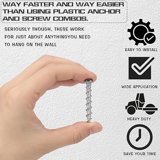 Blulu 100 pcs Drywall Anchors 1/4 x 1-1/2 Inch Black Pan Head Alloy Steel Light Wall Anchors Heavy Duty Self Drilling Screws for Drywall, Wood and Other Masonry Materials