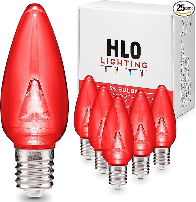Holiday Lighting Outlet Smooth C9 Christmas Lights | Red LED Bulbs for Indoor & Outdoor Christmas Decor | Set of 25