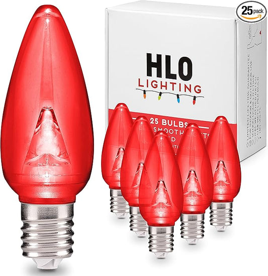 Holiday Lighting Outlet Smooth C9 Christmas Lights | Red LED Bulbs for Indoor & Outdoor Christmas Decor | Set of 25