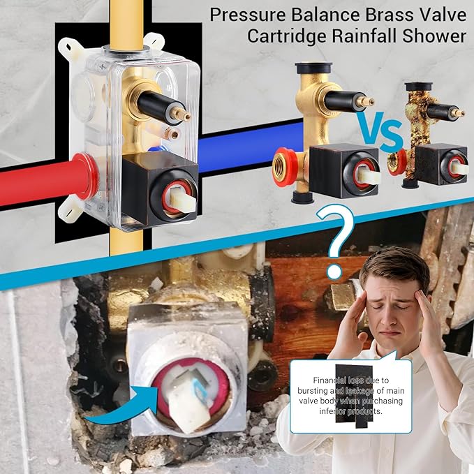 Rain Shower Faucet Set Wall Mounted Rainfall with Tub Spout Shower Head System Rough-in Valve Body and Trim Included Oil Rubbed Bronze (10 Inches)