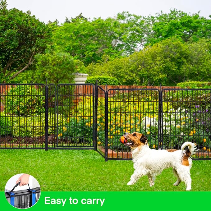 Tall Garden Fences and Borders for Dogs, 48 inch High Garden Fence, 12 Panels Total 26.6 Ft, 21 in Wide Low Threshold Gate. Modular Fencing, Dog Fence Outdoor for Yard. Rabbit Fences