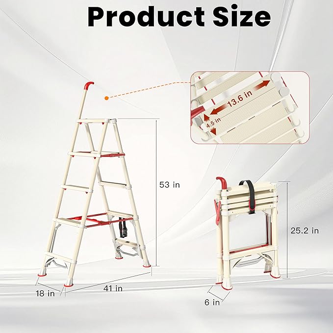 Telescoping 5-Step Ladder, 4.4FT Folding Step Stool with Safety Lock, Wide Non-Slip Pedals & Retractable Handgrip, Heavy Duty 380 lbs for Home & Outdoor
