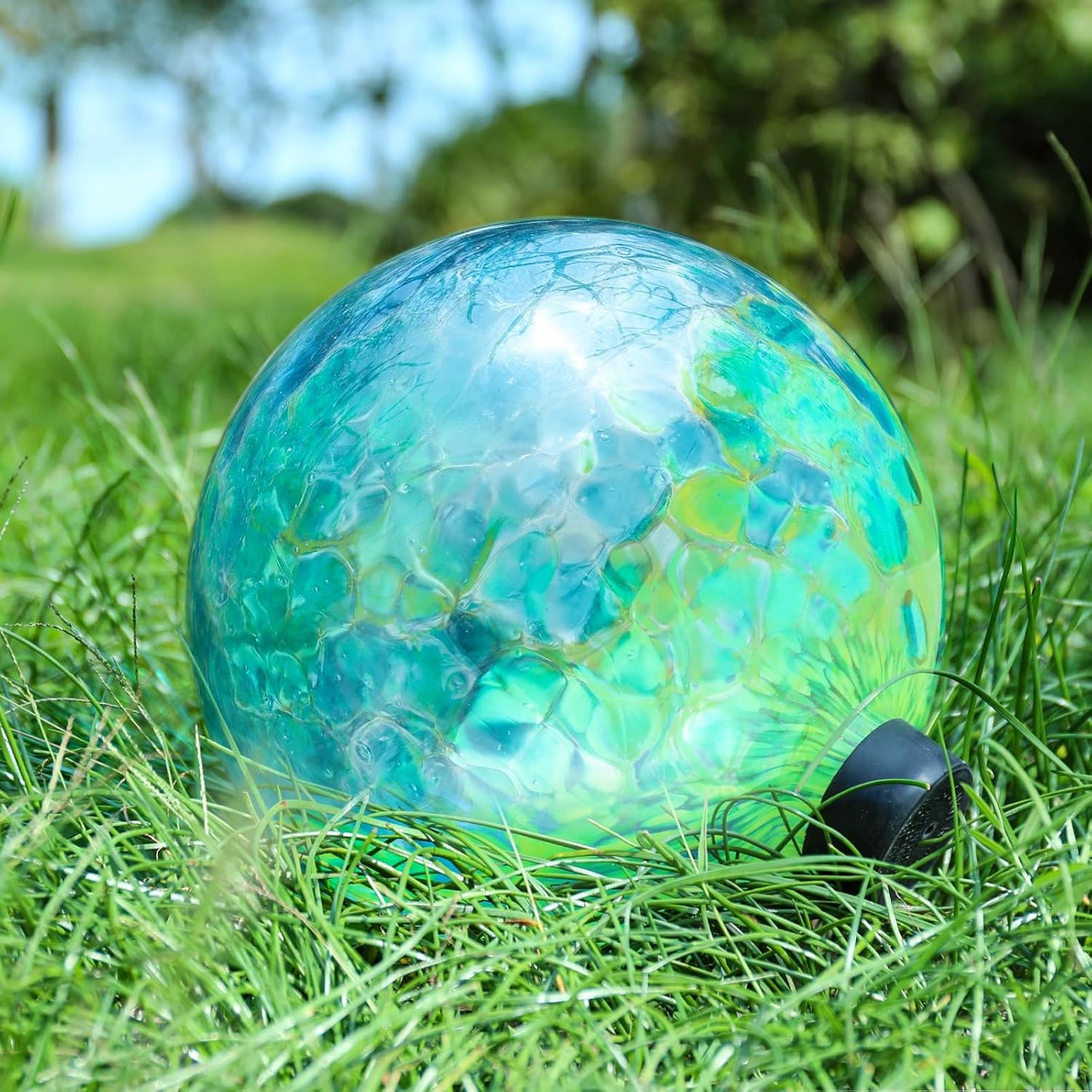 VCUTEKA Gazing Ball, Glass Gazing Balls Sphere for Garden Lawn Outdoor Ornament Yard Decorative, Blue Swirl, 10"