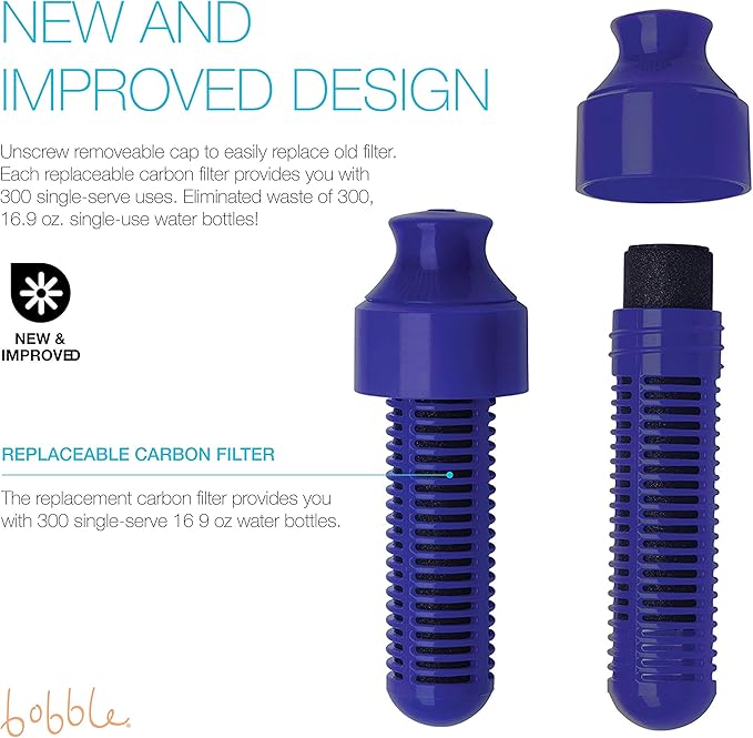 Bobble Classic Water Bottle, Filtered Water, BPA-Free Reusable Bottle, Soft Touch Carry Cap with Replaceable Carbon Filter for Sustainable Water and Hydration 34 oz - 2 Pack (Lavender)