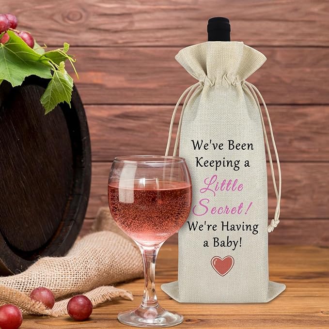 Gfhzdmf Baby Announcement Gift for Husband Wine Gift Bag Reveal Pregnancy Gift for Mother in Law Friends Wine Wrap Bag New Year Gift for Family Member Drawstring Burlap Wine Bag Mother's Day Gift