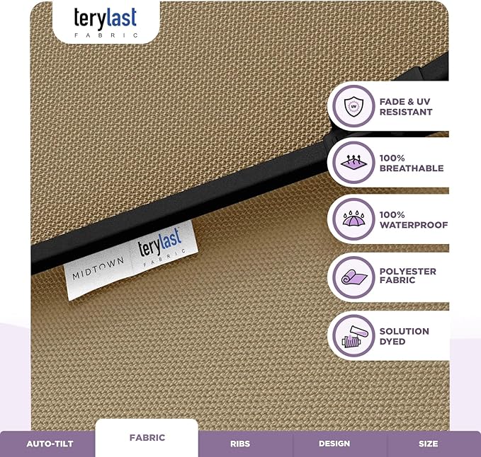 Midtown Umbrellas 10-Year-No-Fade - 10 Ft - UV Proof Chestnut (Beige) Polyester Fabric - Umbrella Outdoor Patio, Aluminum Frame Large Patio Umbrella for Garden, Pool & Deck - Black Pole