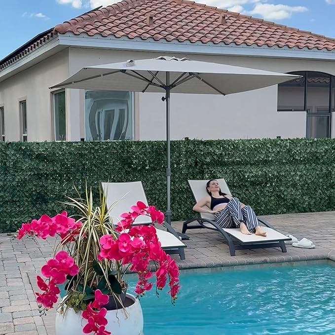 PURPLE LEAF 10 X 10 FT Semi-Auto Outdoor Patio Umbrella Market Table Sun Umbrellas with 8 Aluminum Sturdy Ribs for Backyard Deck Garden Pool (Silver Pole Beige Canopy)