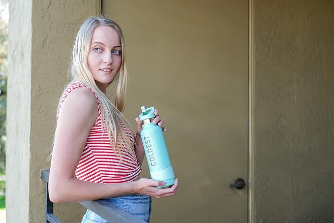 Coldest Water Bottle with Standard Mouth Straw Lid Metal Thermos Vacuum Insulated Stainless Steel l Reusable Leak Proof Cupholder Flask (21 oz, Rose Gold)