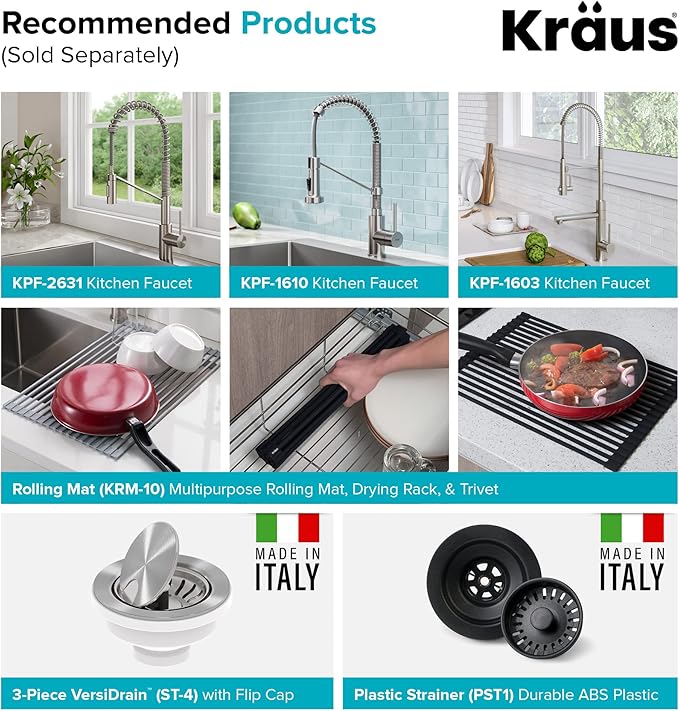 KRAUS Quarza 24-inch Kitchen Sink Drop-In/Undermount Single Bowl Granite Kitchen Sink Black Onyx, KGD-410B