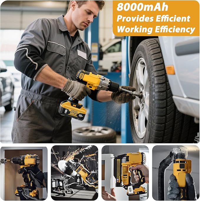 2Pack 8.0Ah DCB206 Replacement for Dewalt 20V Max Battery Compatible with Dewalt 20 Volt Lithium-ion Battery DCB200 DCB205 DCB206 DCB207 DCB204 DCB201 DCB200 DCD/DCF/DCG Series Power Tools