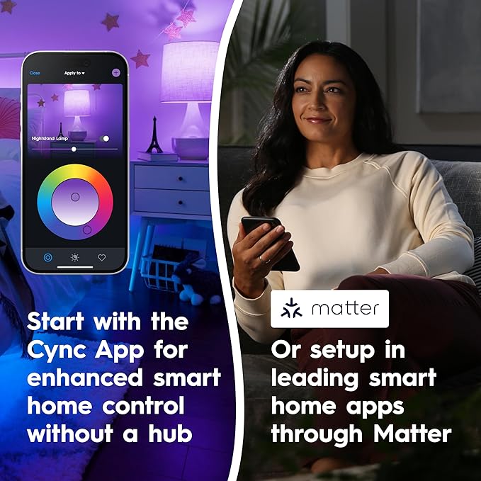 GE Cync Smart LED Light Bulbs, Color Changing Decorative Light Bulbs, Indoor WiFi Lights, Matter Compatible, Compatible with Alexa and Google Home, Candelabra Base (3 Pack)