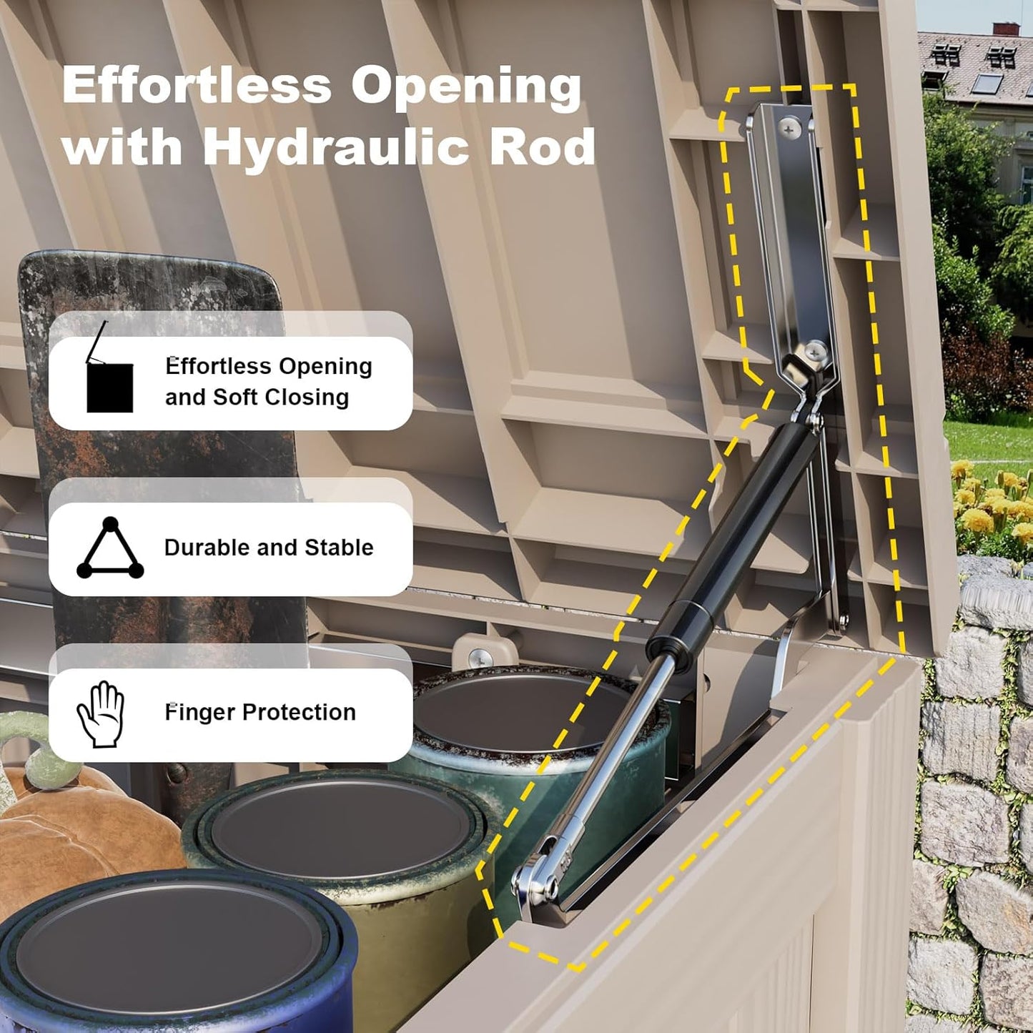 DRATO 150 Gallon Outdoor Storage Box, Large Waterproof Deck Box, Lockable Resin Storage Container with Reinforced Support for Patio Cushions, Garden Tools, UV-Resistant Outdoor Chest