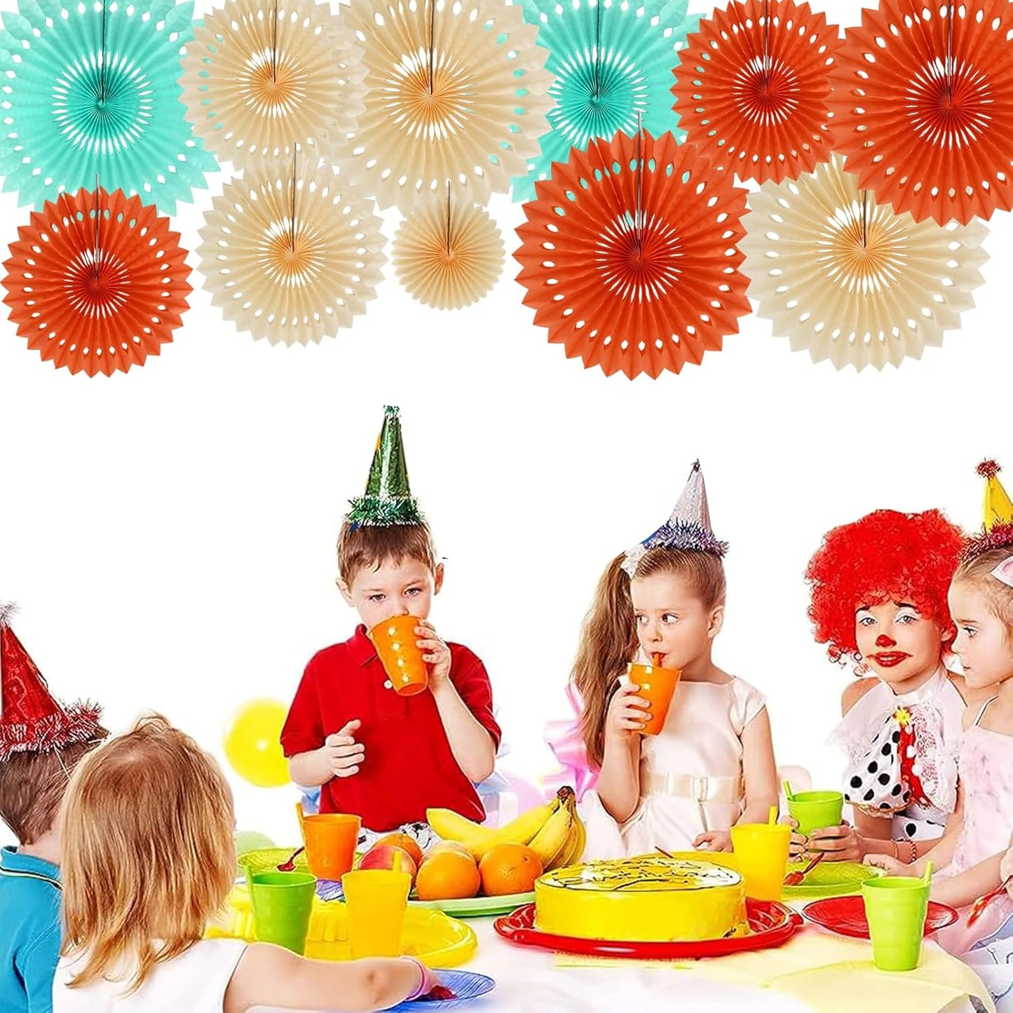 BEISHIDA Orange Blue White Hanging Honeycomb Round Paper Fans Decoration Cream Theme Tissue Paper Fan Garland for Baby Shower Kid Birthday Graduation Wedding Party Supplies（11packs）