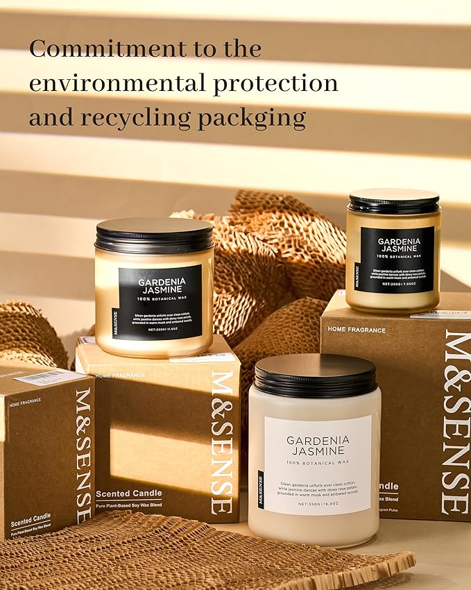 M&SENSE Gardenia Jasmine Scented Candle, 110 Hours Slow Burning Clean Non Toxic 19.4oz 2 Wicks Highly Scented Aromatherapy Candle for Housewarming Gifts, Long Lasting Fragrance for Bath & Office