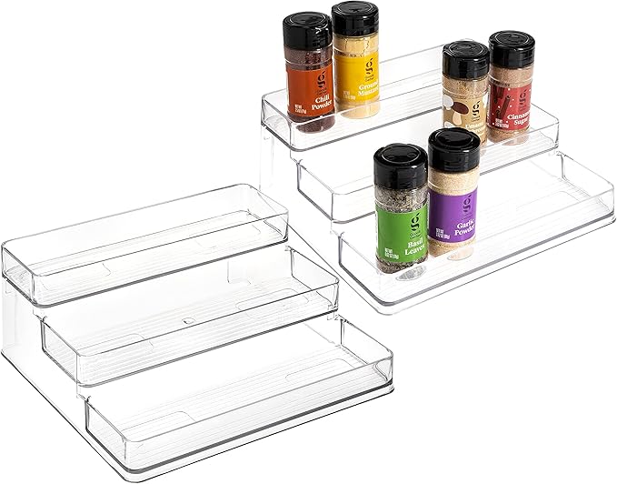 SIMPLEMADE 3-Tier Spice Rack Organizer - Versatile Storage Shelf for Kitchen, Bathroom, Bedroom & Office, Set of 2, Clear