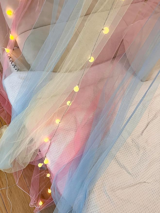 Mosquito Net Bed Canopy for Girls,Rainbow Canopy with LED Lights Bed Curtains Full Queen Size from Ceiling,Dome Mosquito Netting Bed Tent Twin Girls Princess Canopy King Bed Decor