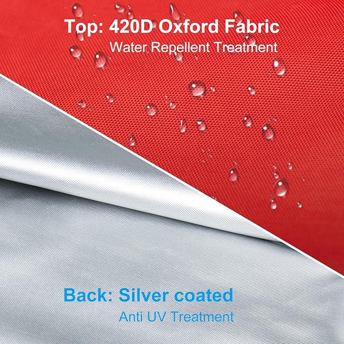 OKPOW Patio Umbrella Cover for 9ft to 12ft Outdoor Umbrellas - 420D Waterproof Garden Market Umbrella Cover Outside Parasol Covers with Zipper for Deck Pool Beach Umbrellas, Red