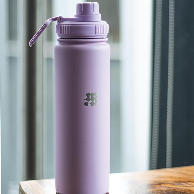 Cubitt Insulated Sports Hydro Water Bottle 24 oz, 2 Lids (Coffee Lid and Wide Mouth Twist Sports Lid), Stainless Steel, Double Walled. Cold for up to 24 hours, Hot for up to 12 hours Purple