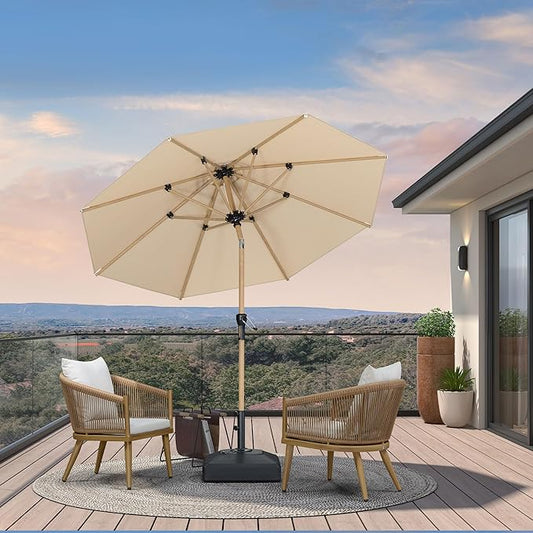 PURPLE LEAF 8 Feet Patio Umbrella Outdoor Table Umbrella Aluminum Market Umbrella with Push Button Tilt & 8 Sturdy Ribs and Crank Round Commercial Sun Umbrella for Garden Patio Balcony, Beige