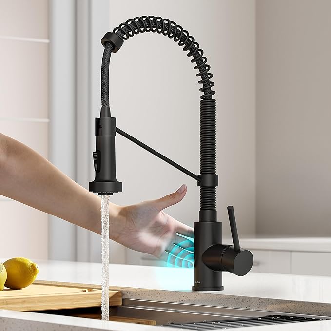 KRAUS Bolden Touchless Sensor Commercial Style 2-Function Single Handle Pull-Down Kitchen Faucet in Matte Black, KSF-1610MB