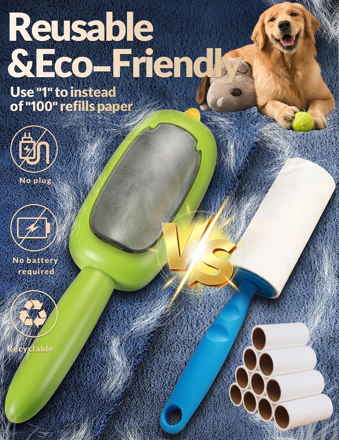 Portable Lint Brush,Reusable Lint Roller,Washable Pet Hair Removal Tool for Clothes,Furniture,Pet Hair Remover for Cats and Dogs Fur,Ideal Replacement for Sticky Refills Lint Roller/Removers