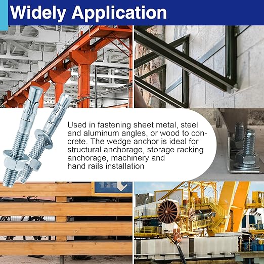 10Pcs M12×100mm Wedge Anchor Bolt, Carbon Steel Zinc Plated, Concrete Anchor Screws Kit, Anti-Rust Metric Expansion Bolts