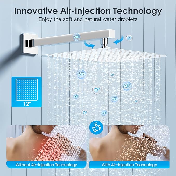 Shower System Shower Faucet Set with Push-Button Diverter and Wall Supply Elbow 12 Inch Shower Head Polished Chrome