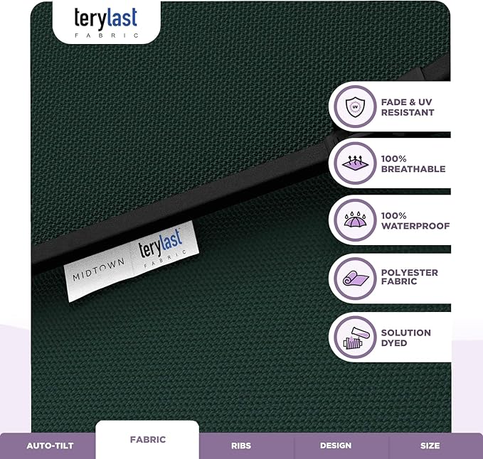 Midtown Umbrellas 10-Year-No-Fade - 10 Ft - UV Proof Forest Green Polyester Fabric - Umbrella Outdoor Patio, Aluminum Frame Large Patio Umbrella for Garden, Pool & Deck - Black Pole