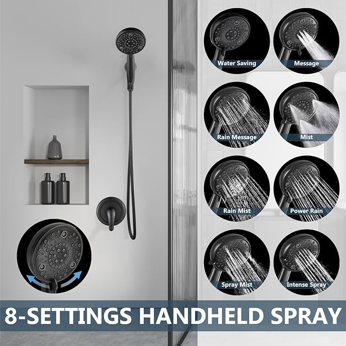 Aolemi Shower Faucet Set Rain Shower Head System Shower Trim Kit Pressure Rough-in Valve Included ABS 8 Setting Single Handheld Spray Oil Rubbed Bronze