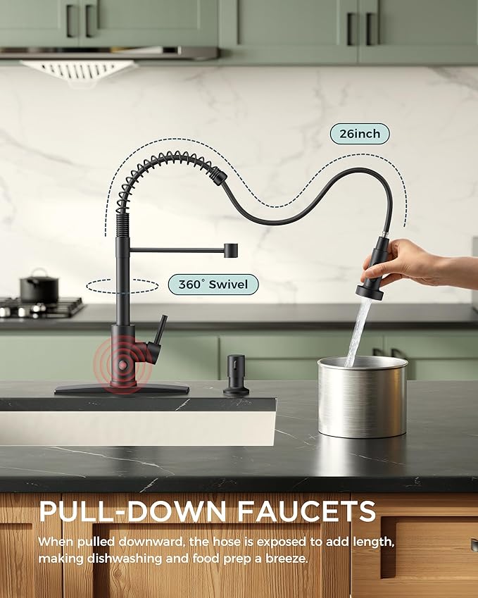 FORIOUS Touchless Kitchen Faucet Black, Smart Motion Sensor Spring Sink Faucet with Pull Down Sprayer Commercial Contemporary Hands-Free for Pot Filler, Farmhouse Camper Laundry Camper