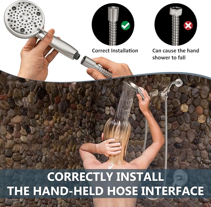 Aolemi Shower Faucet Set Rain Shower Head System Shower Trim Kit Pressure Rough-in Valve Included ABS 8 Setting Single Handheld Spray Brushed Nickel