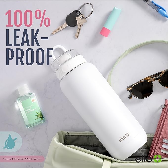 Ello Cooper 18oz Kids Stainless Steel Water Bottle with Straw and Carry Handle, Double Walled and Vacuum Insulated Metal, Leak Proof Locking Lid with Soft Silicone Spout, Reusable, BPA Free, Gray