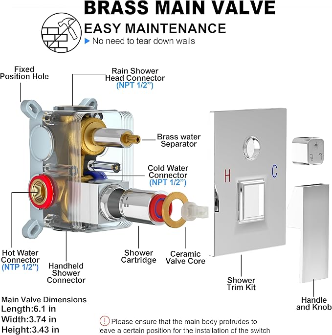 10 Inch Shower Faucet Set, Rainfall Shower System with Square Fixed Shower Head and High Pressure Handheld Shower Head, Spray Wall Mounted Rainfall Shower Fixtures, Polished Chrome