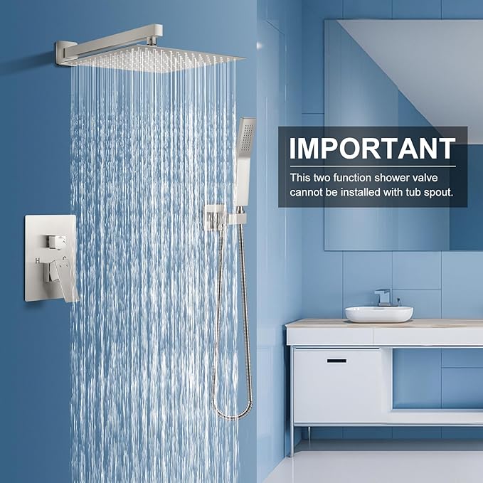 NERDON Luxury Rain Shower Head with Handheld Combo Set, Wall Mounted High Pressure Dual Shower Head System, Brushed Nickel Finish