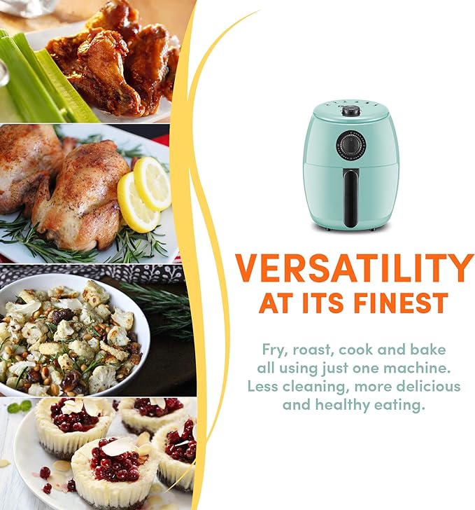 Elite Gourmet EAF-0201BL Personal Compact Space Saving Electric Hot Air Fryer Oil-Less Healthy Cooker, Timer & Temperature Controls, 1000W, 2.1 Quart, Mint