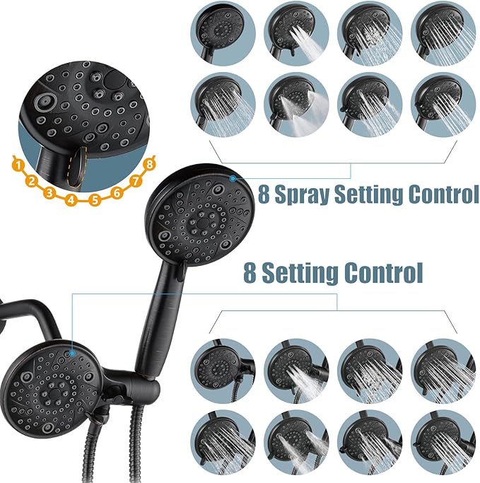 Aolemi Shower Faucet Set Rain Shower Head System Shower Trim Kit Pressure Rough-in Valve Included ABS 8 Setting Dual Shower Head and Handheld Spray Oil Rubbed Bronze